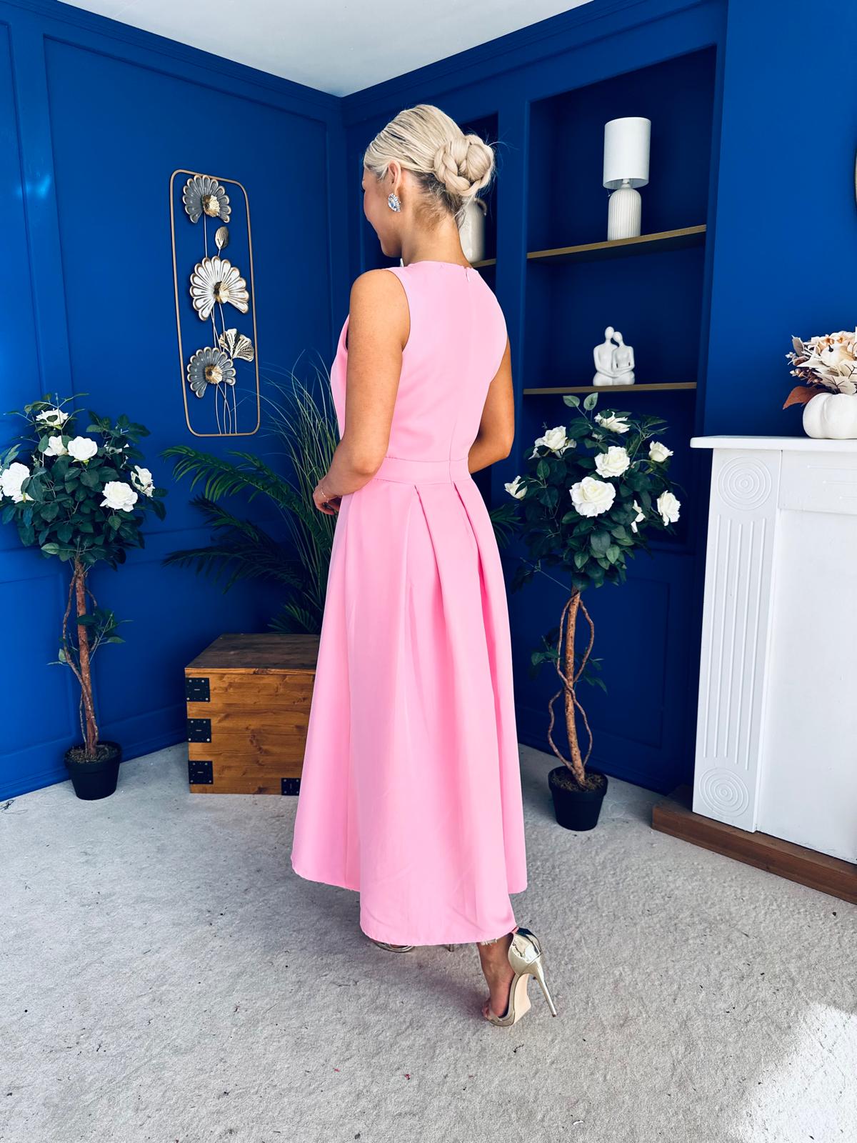 Riadh Detailed Occasion Midi Dress Pwr Pink