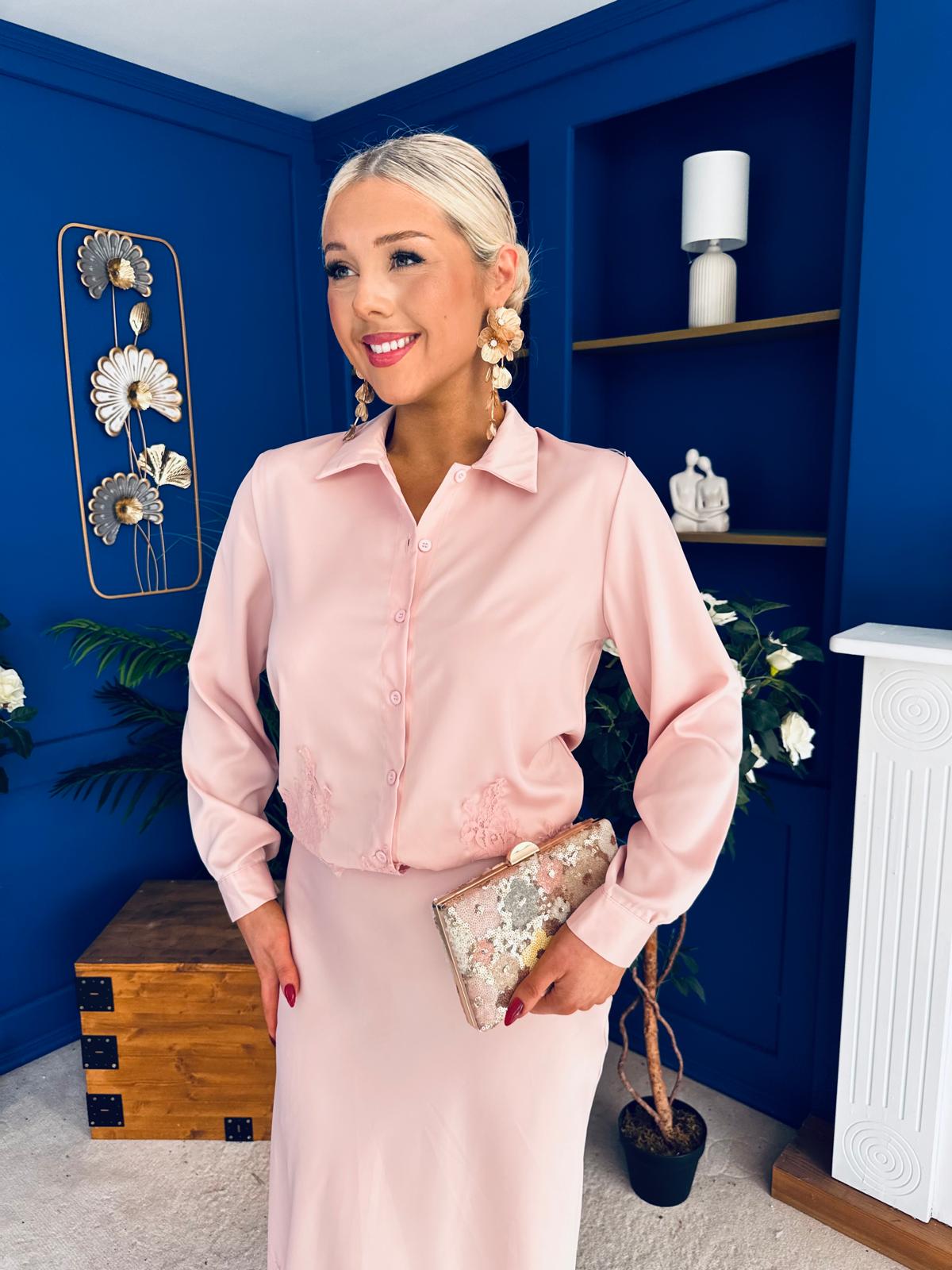 Bonnie Lace Detail Shirt & Skirt Set Blush