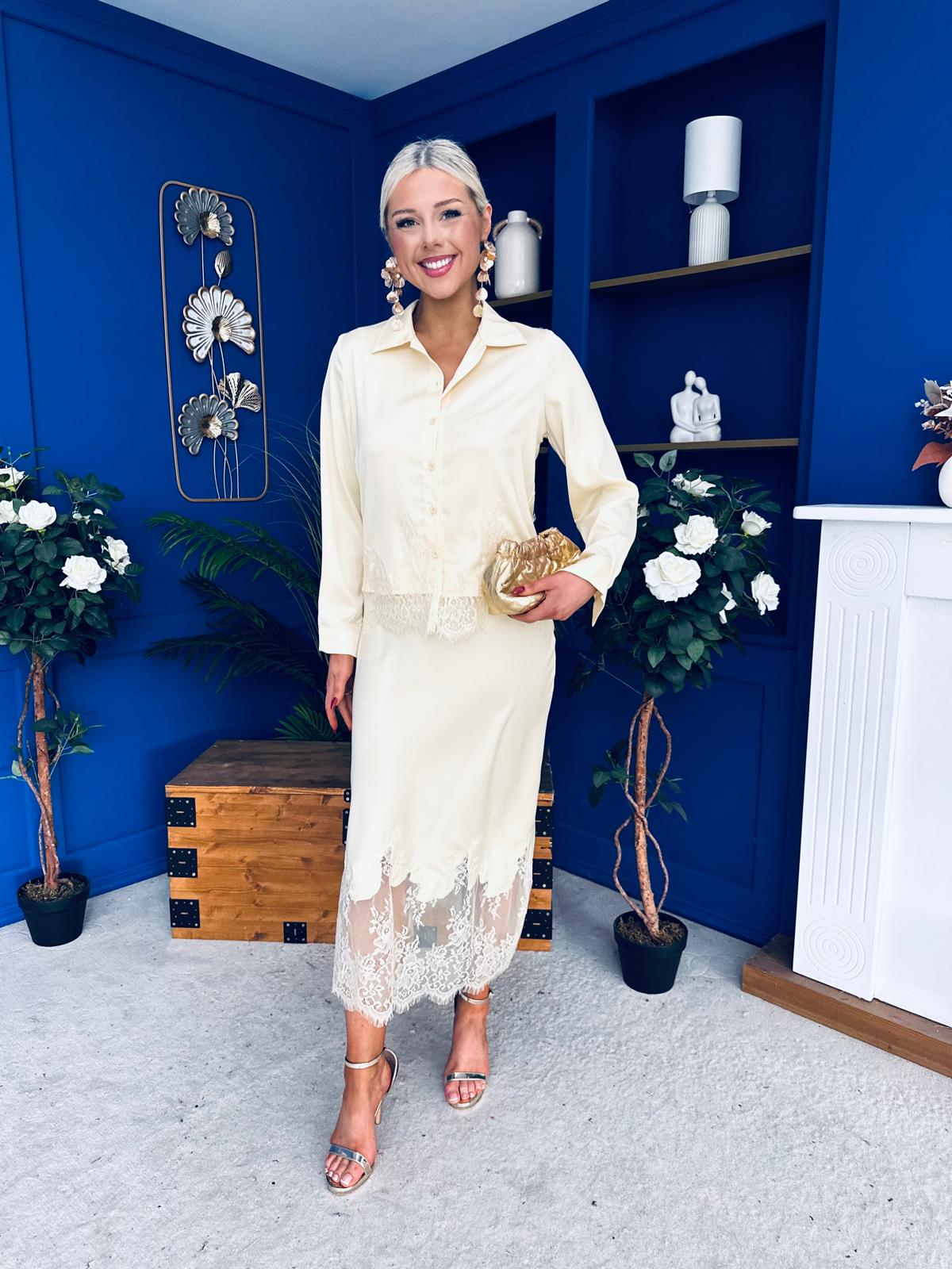 Bonnie Lace Detail Shirt & Skirt Set Yellow