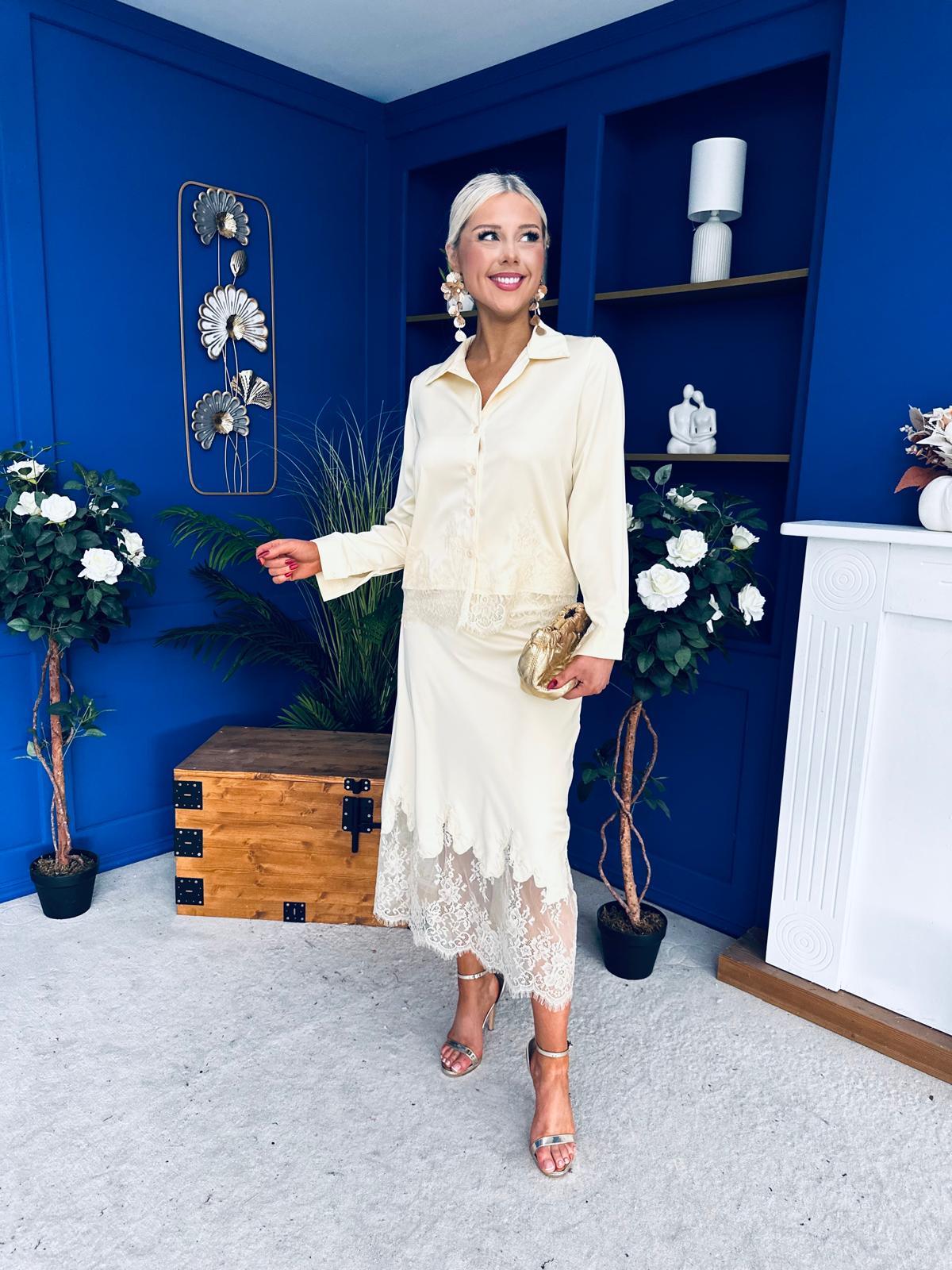 Bonnie Lace Detail Shirt & Skirt Set Yellow