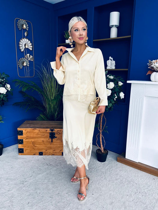 Bonnie Lace Detail Shirt & Skirt Set Yellow