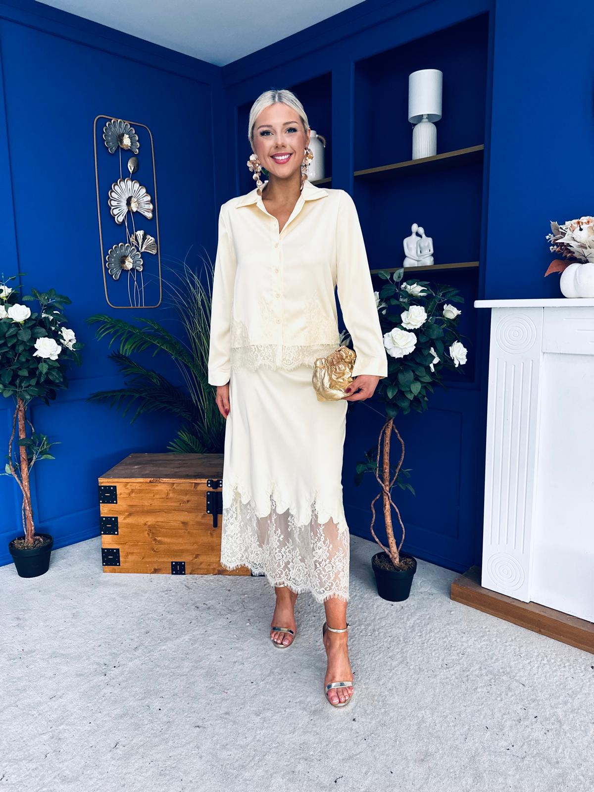 Bonnie Lace Detail Shirt & Skirt Set Yellow