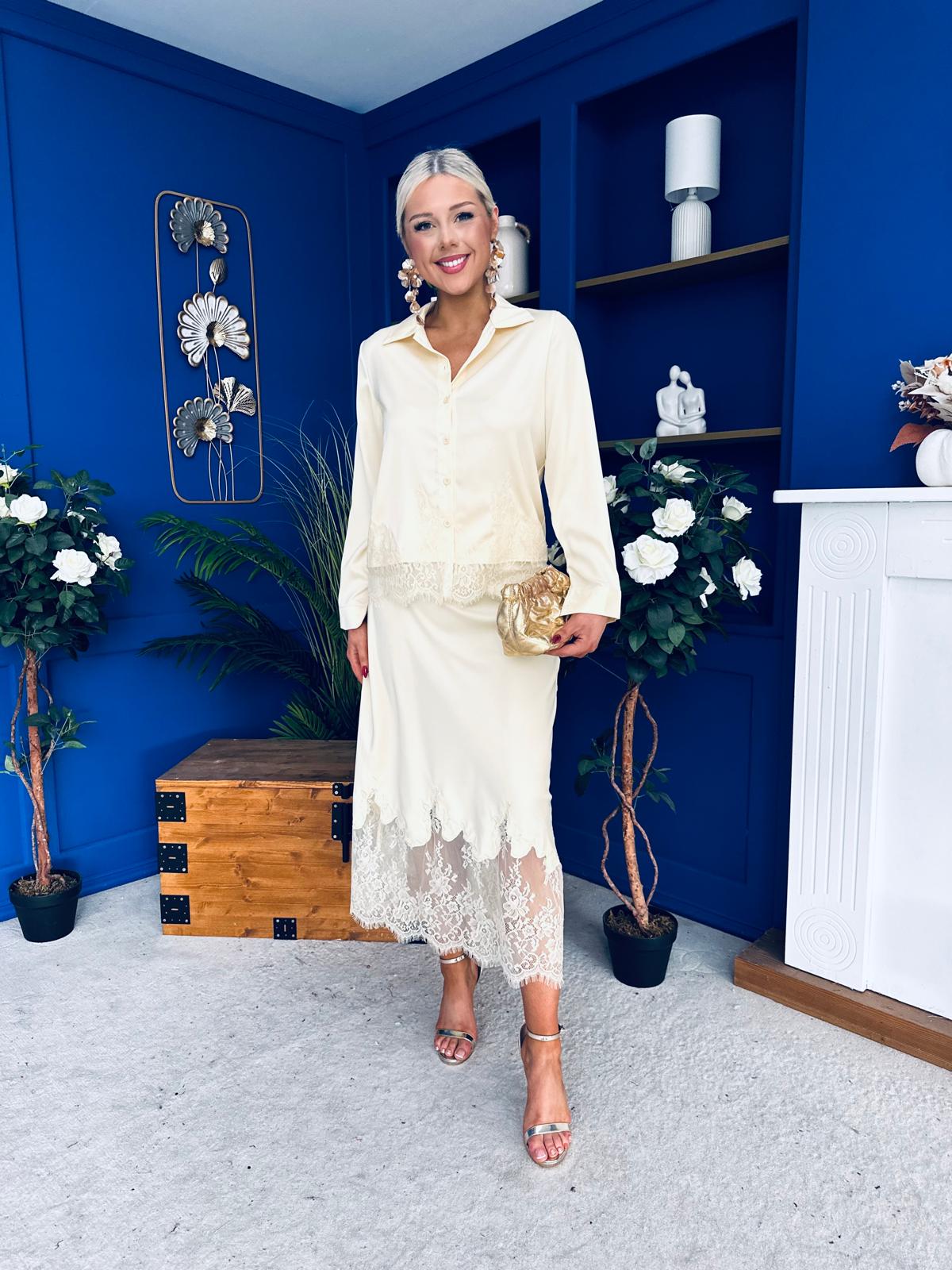 Bonnie Lace Detail Shirt & Skirt Set Yellow