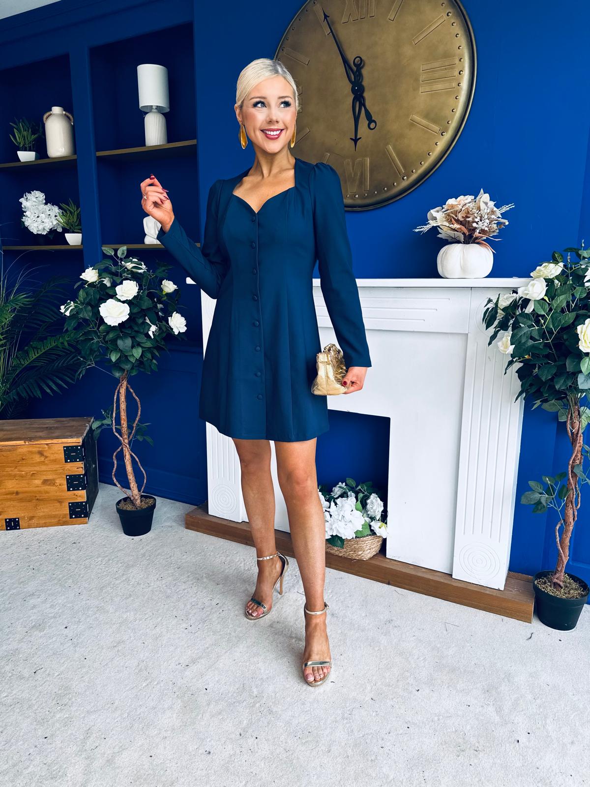 Petra Tailored Button Up Mini Dress Navy