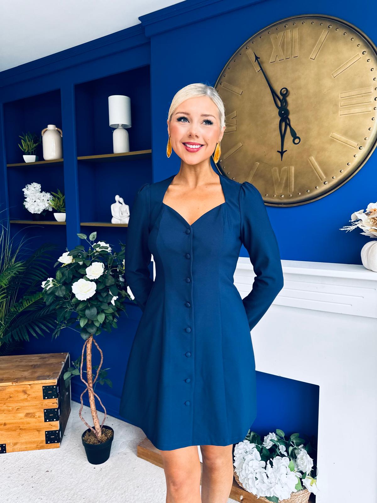 Petra Tailored Button Up Mini Dress Navy