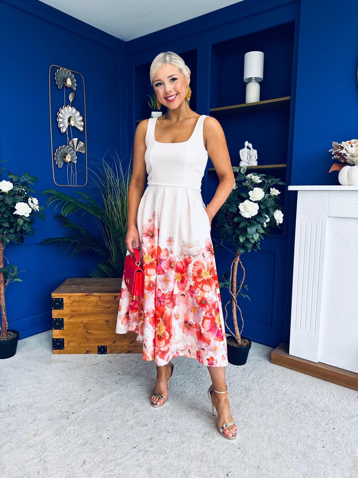Erica Square Neck Pleated Midi Dress Floral print