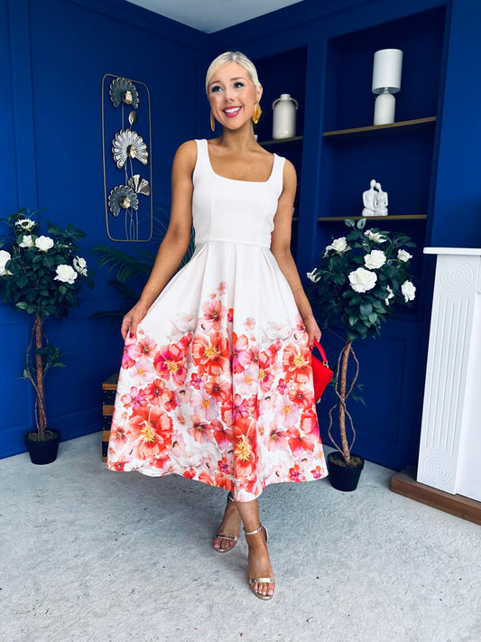 Erica Square Neck Pleated Midi Dress Floral print