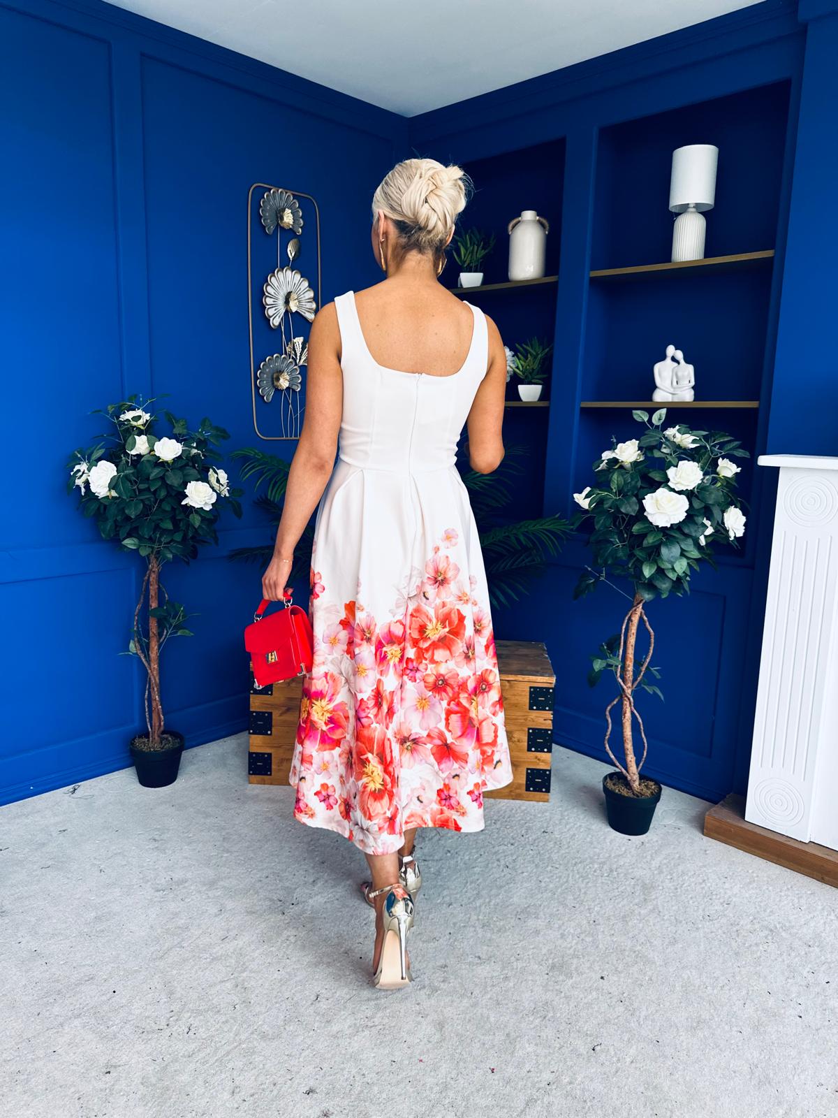 Erica Square Neck Pleated Midi Dress Floral print