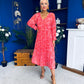 Caragh Pleated Midi Dress Floral Coral