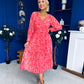 Caragh Pleated Midi Dress Floral Coral