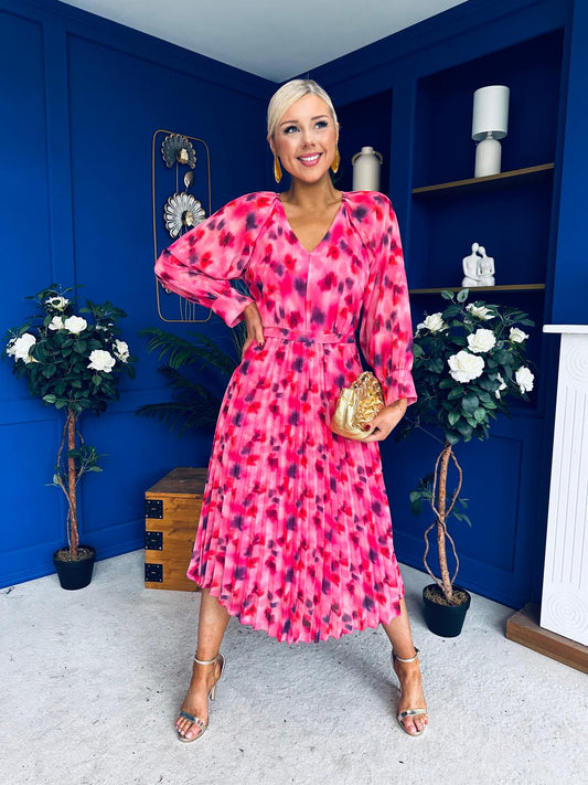 Caragh Pleated Midi Dress Floral Pink