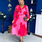 Caragh Pleated Midi Dress Floral Cerise