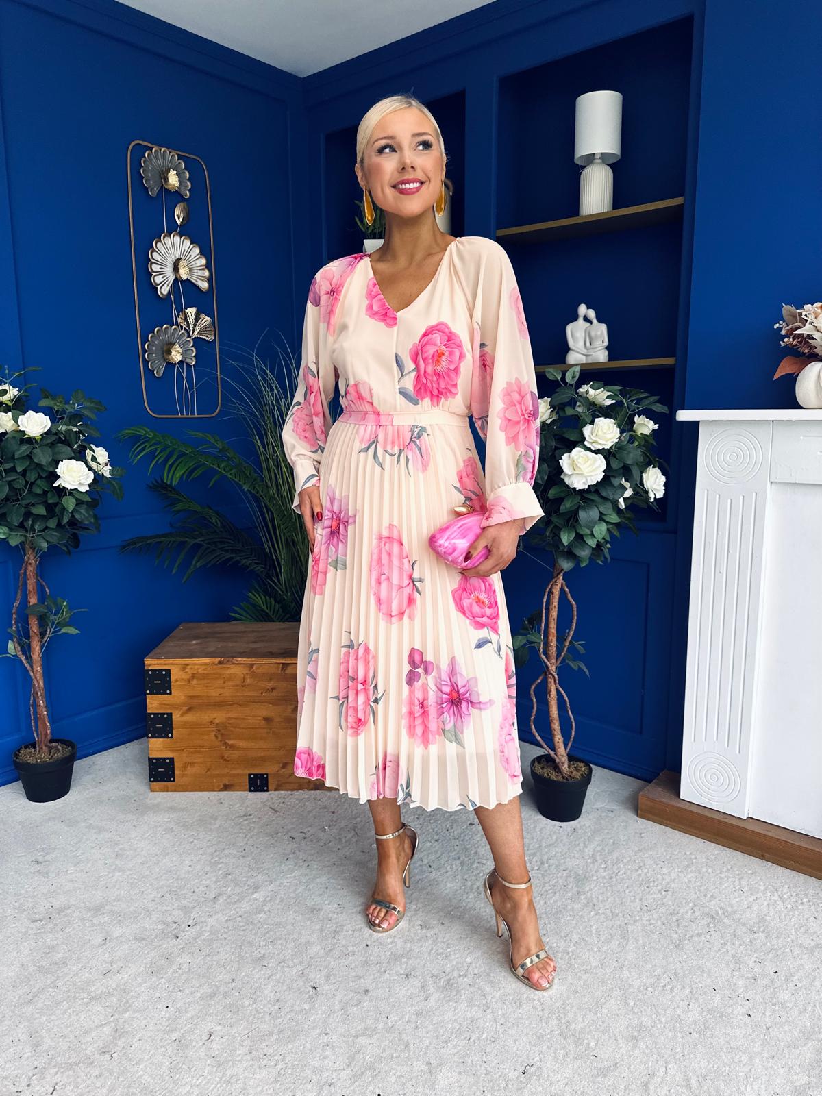 Caragh Pleated Midi Dress Floral Yellow