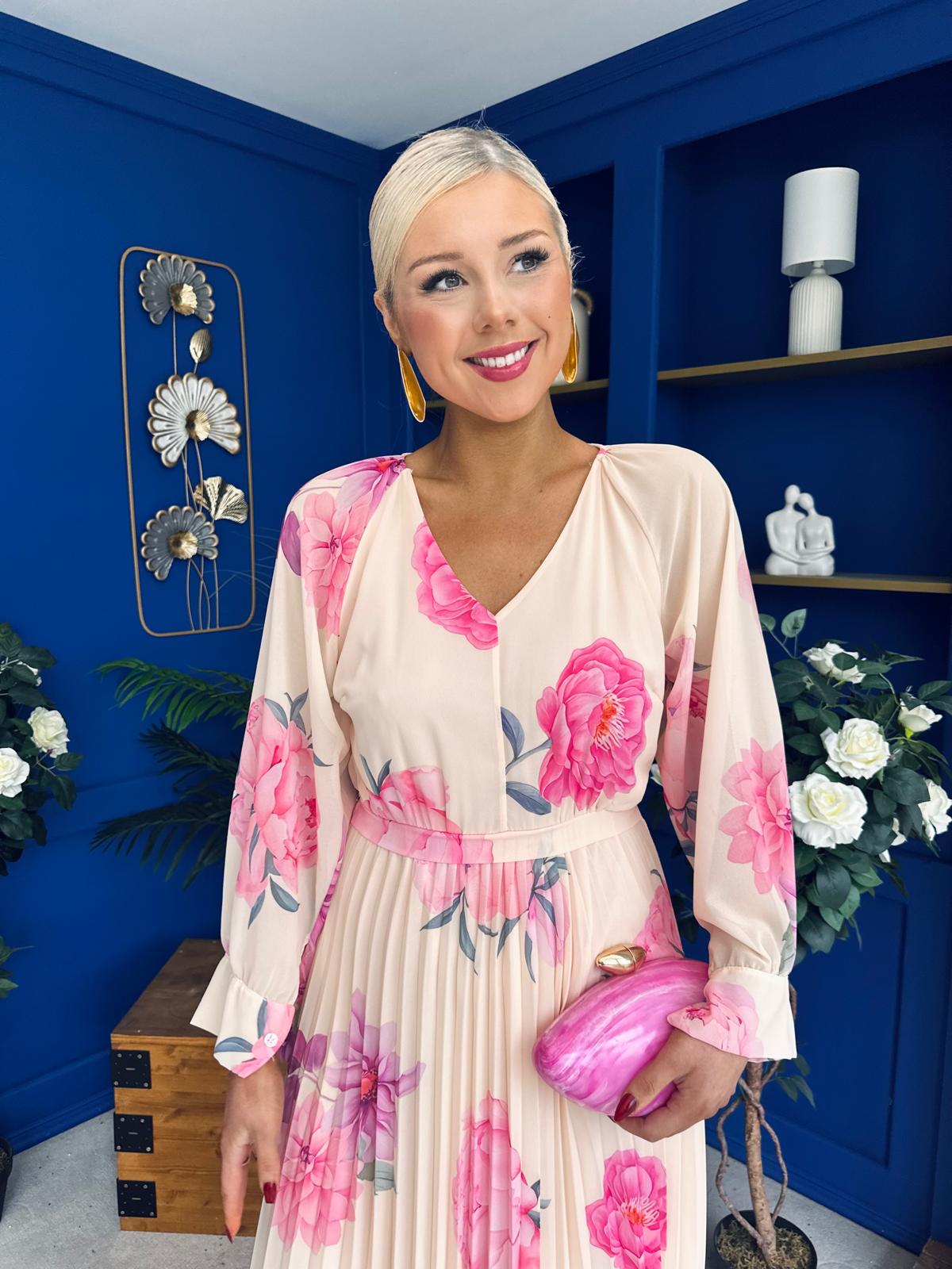 Caragh Pleated Midi Dress Floral Yellow