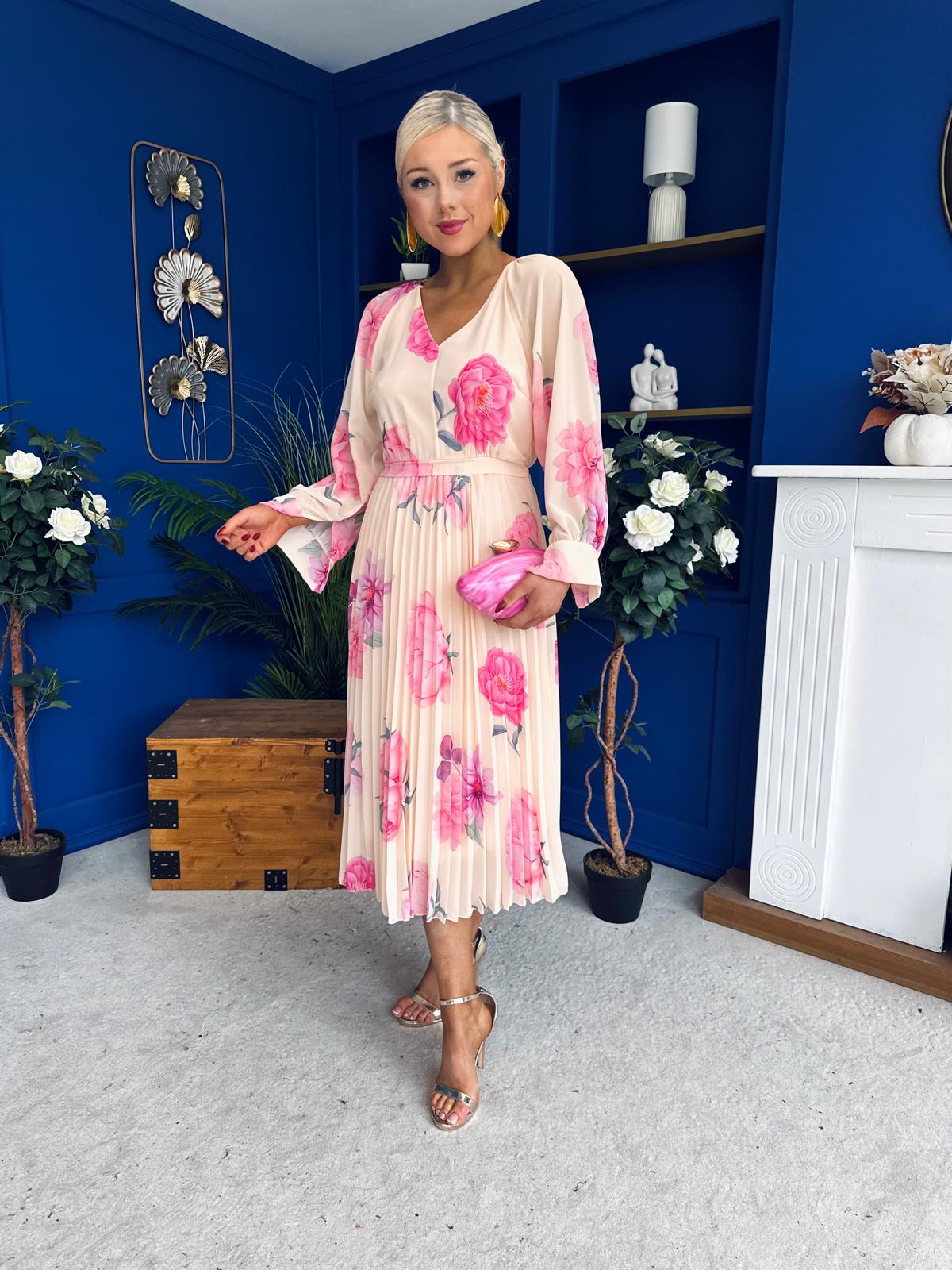 Caragh Pleated Midi Dress Floral Yellow