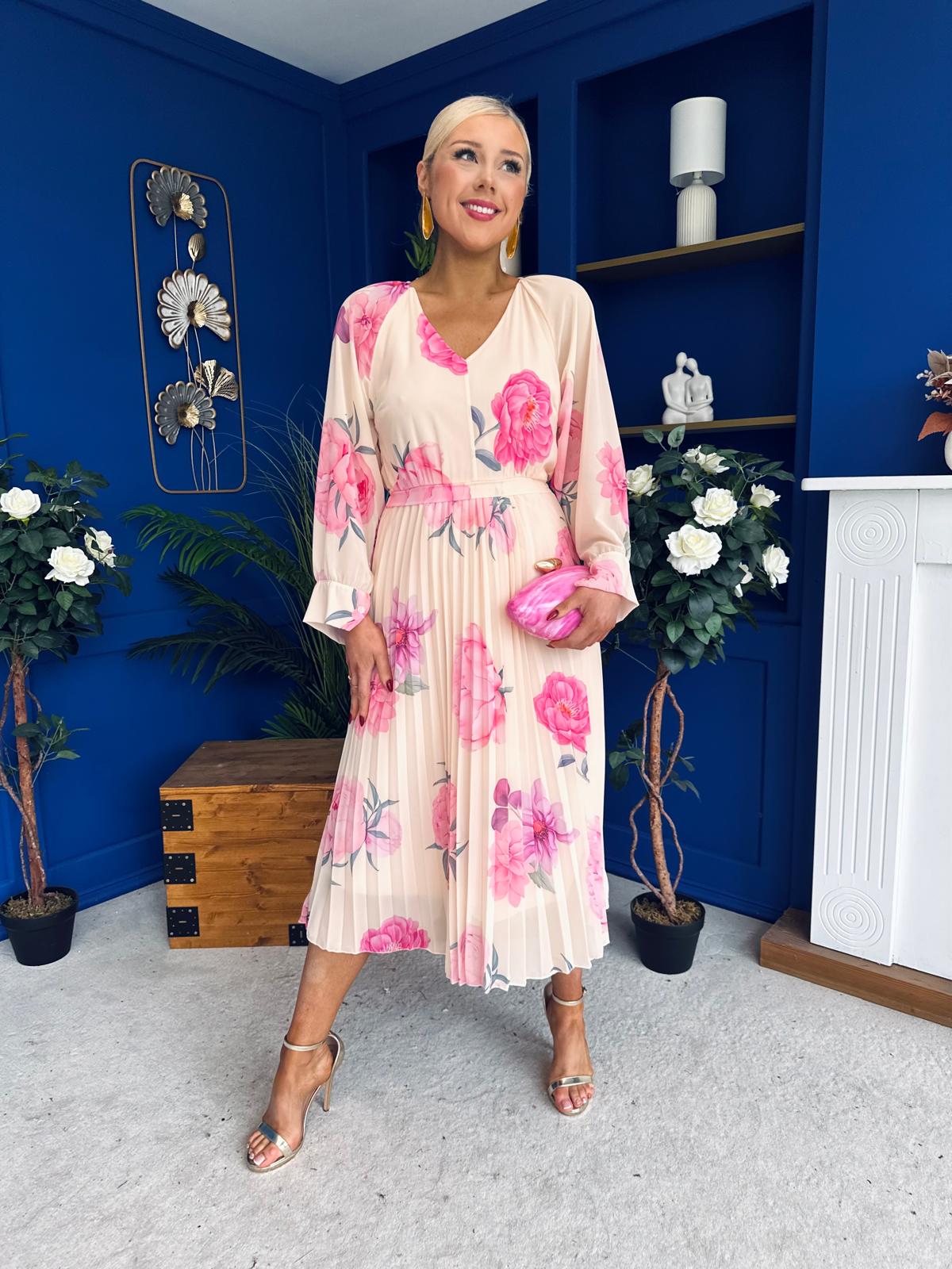 Caragh Pleated Midi Dress Floral Yellow