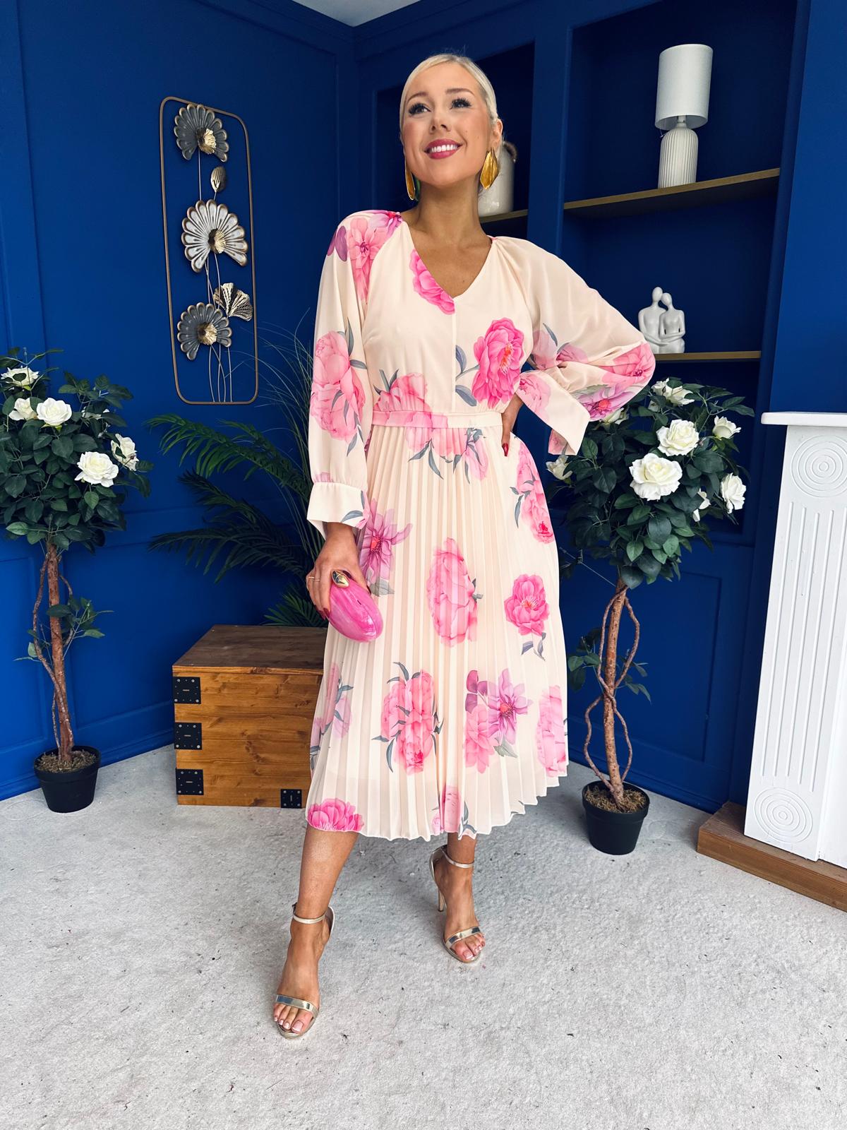 Caragh Pleated Midi Dress Floral Yellow