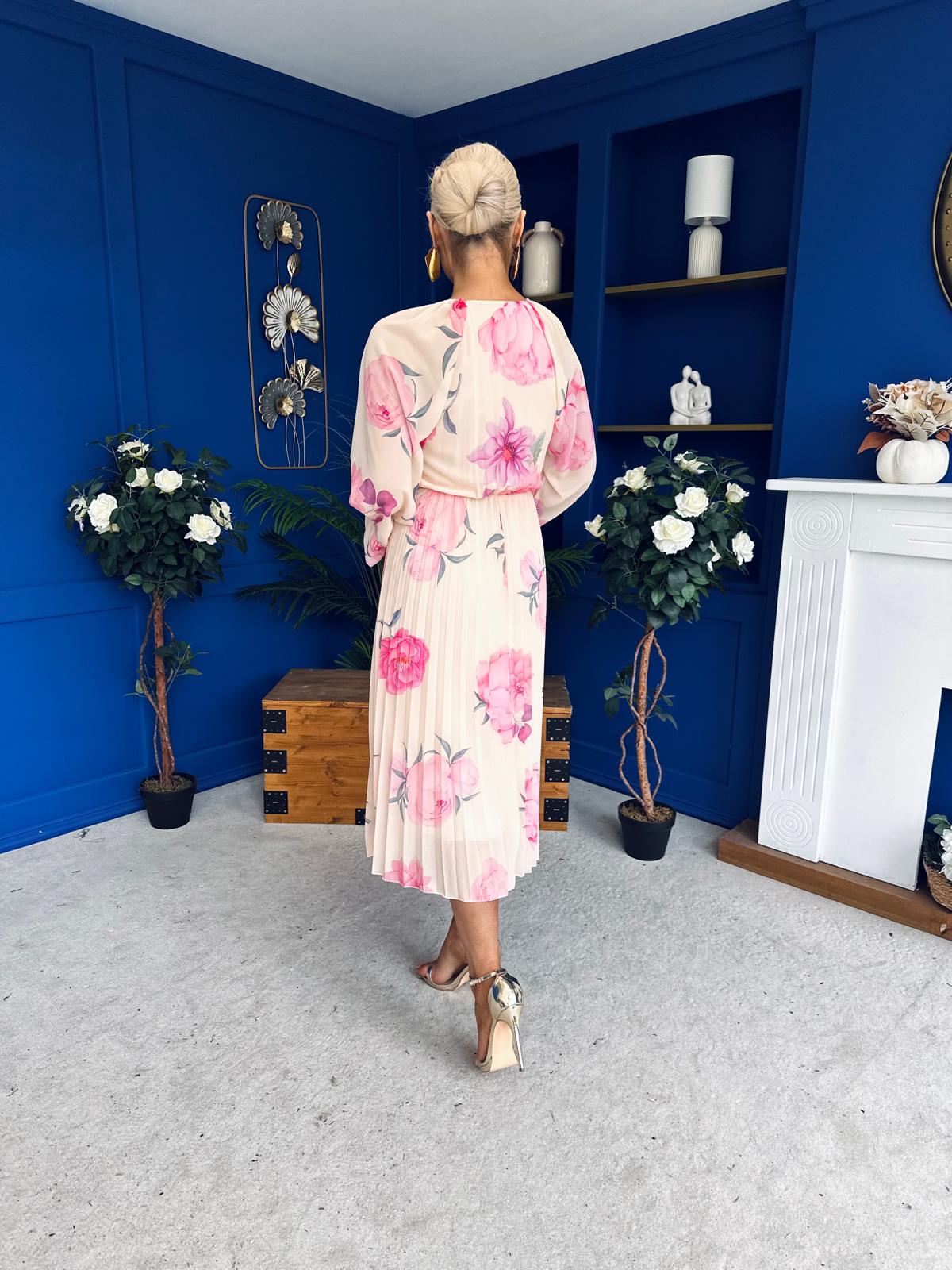 Caragh Pleated Midi Dress Floral Yellow