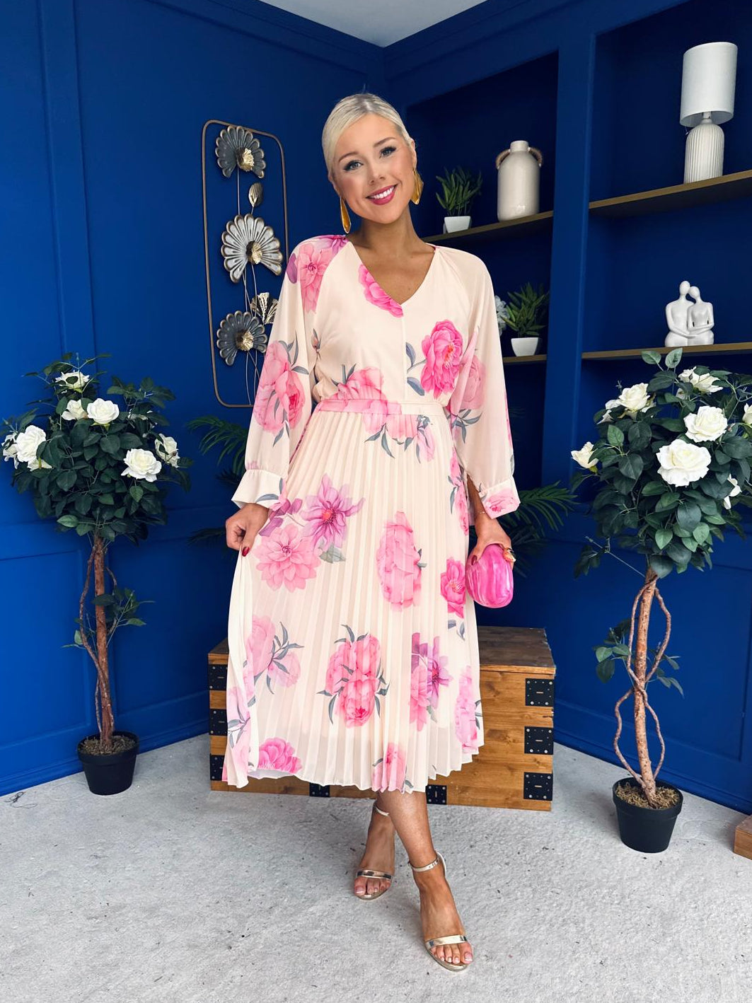 Caragh Pleated Midi Dress Floral Yellow