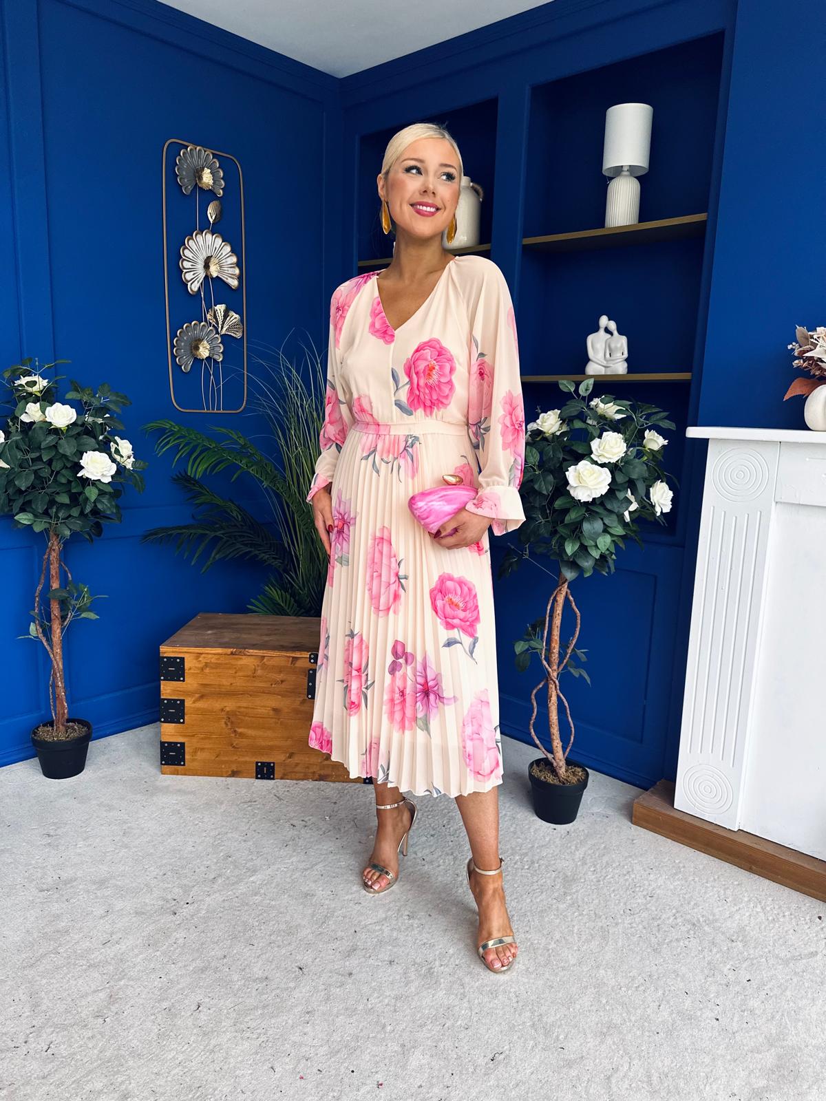 Caragh Pleated Midi Dress Floral Yellow