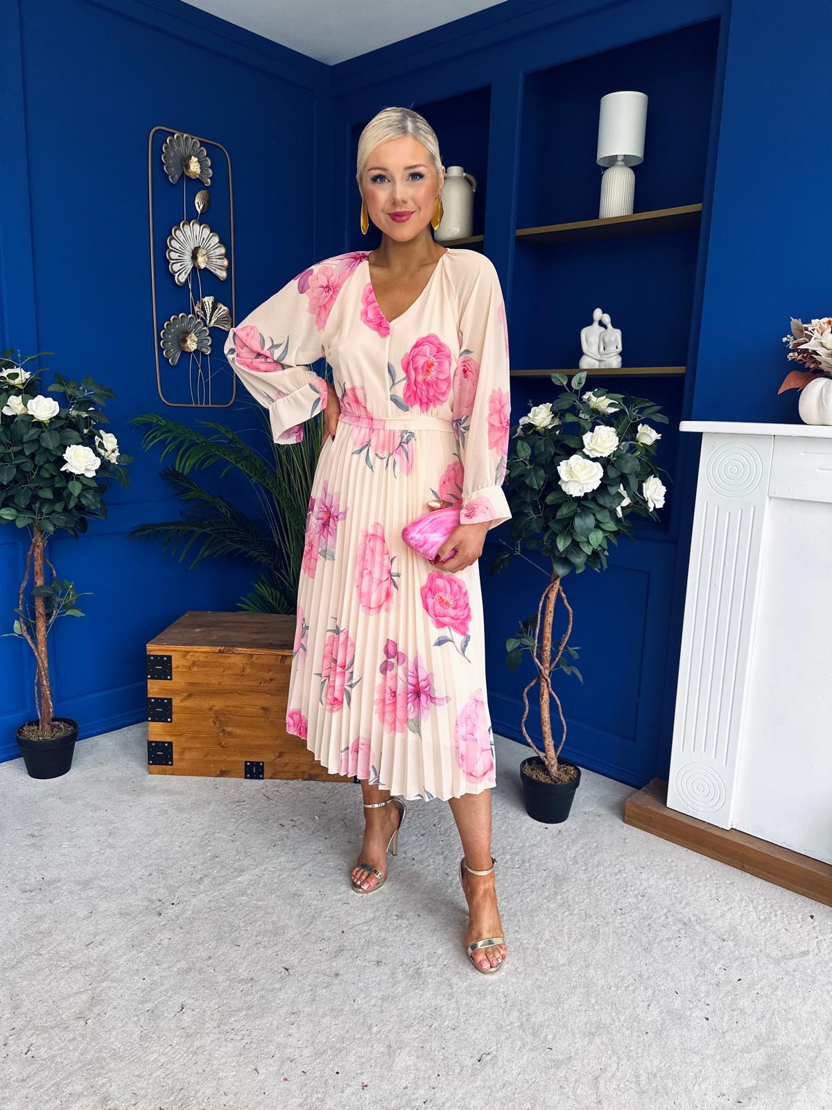 Caragh Pleated Midi Dress Floral Yellow