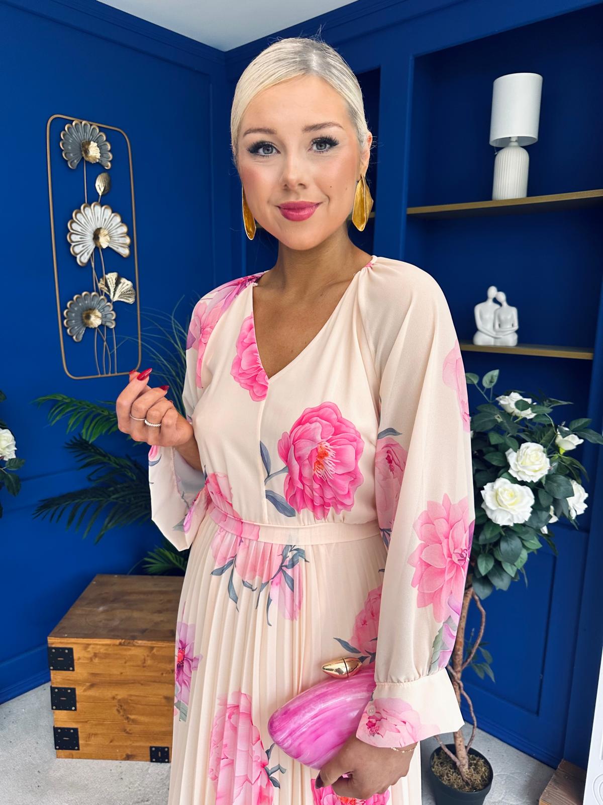 Caragh Pleated Midi Dress Floral Yellow