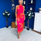 Elodie Floral Print Halter Neck Midi Dress Amber & Pink