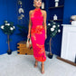 Elodie Floral Print Halter Neck Midi Dress Amber & Pink