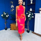 Elodie Floral Print Halter Neck Midi Dress Amber & Pink