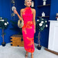 Elodie Floral Print Halter Neck Midi Dress Amber & Pink