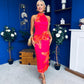 Elodie Floral Print Halter Neck Midi Dress Amber & Pink