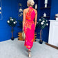 Elodie Floral Print Halter Neck Midi Dress Amber & Pink