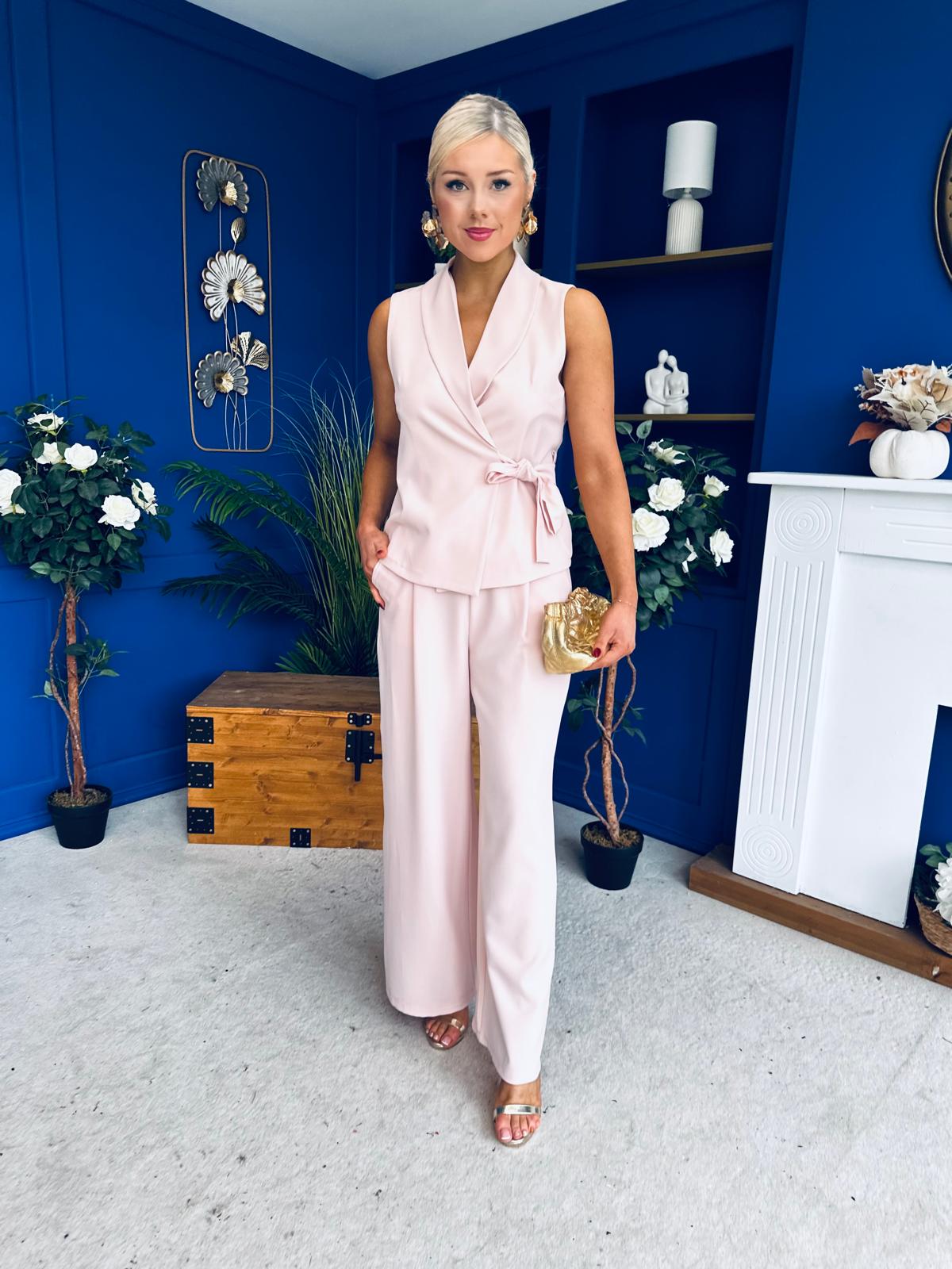 Janis Wrap Waistcoat & Trouser Set Pwr Pink Pre Order 7 Mar