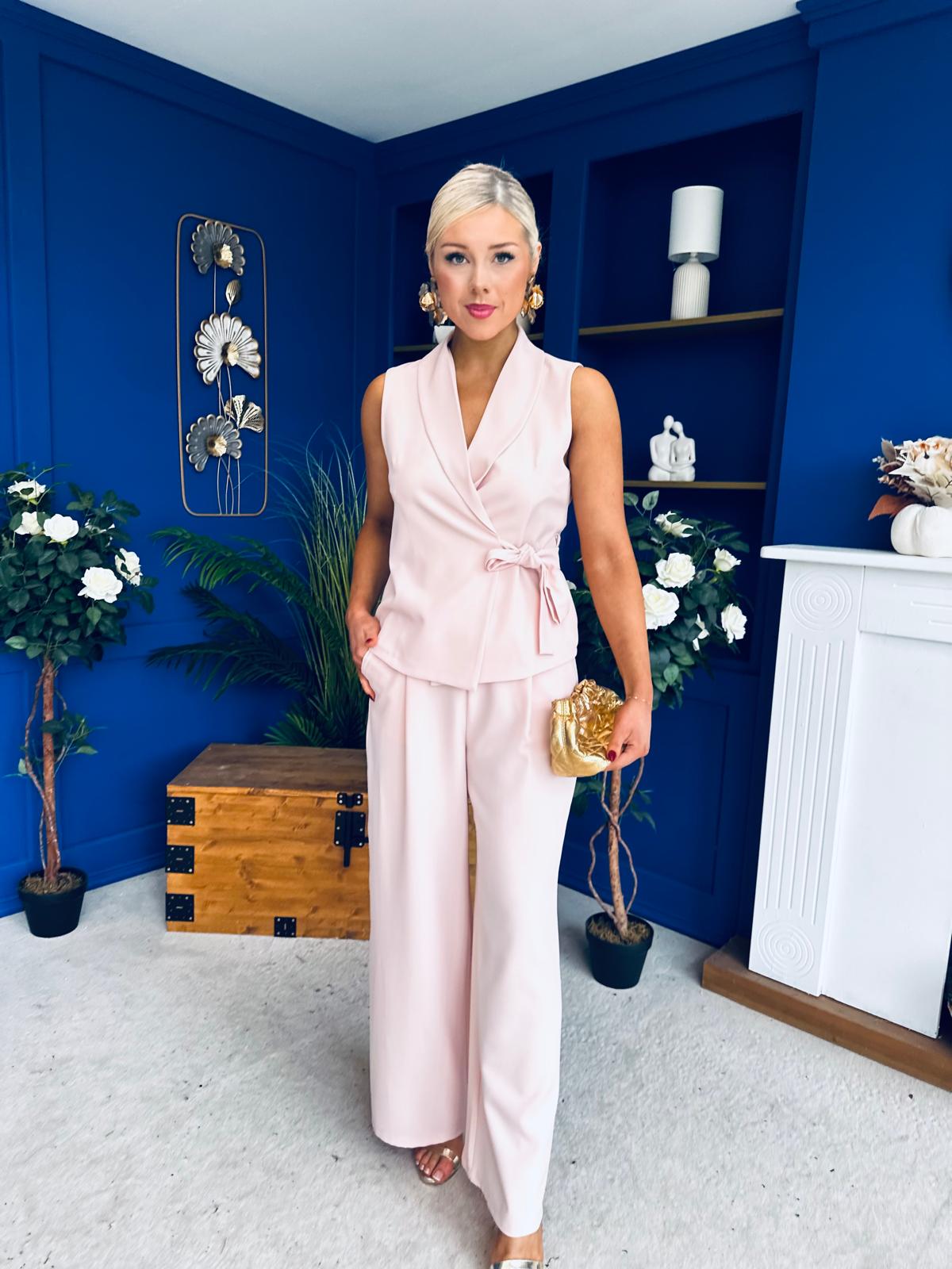 Janis Wrap Waistcoat & Trouser Set Pwr Pink Pre Order 7 Mar