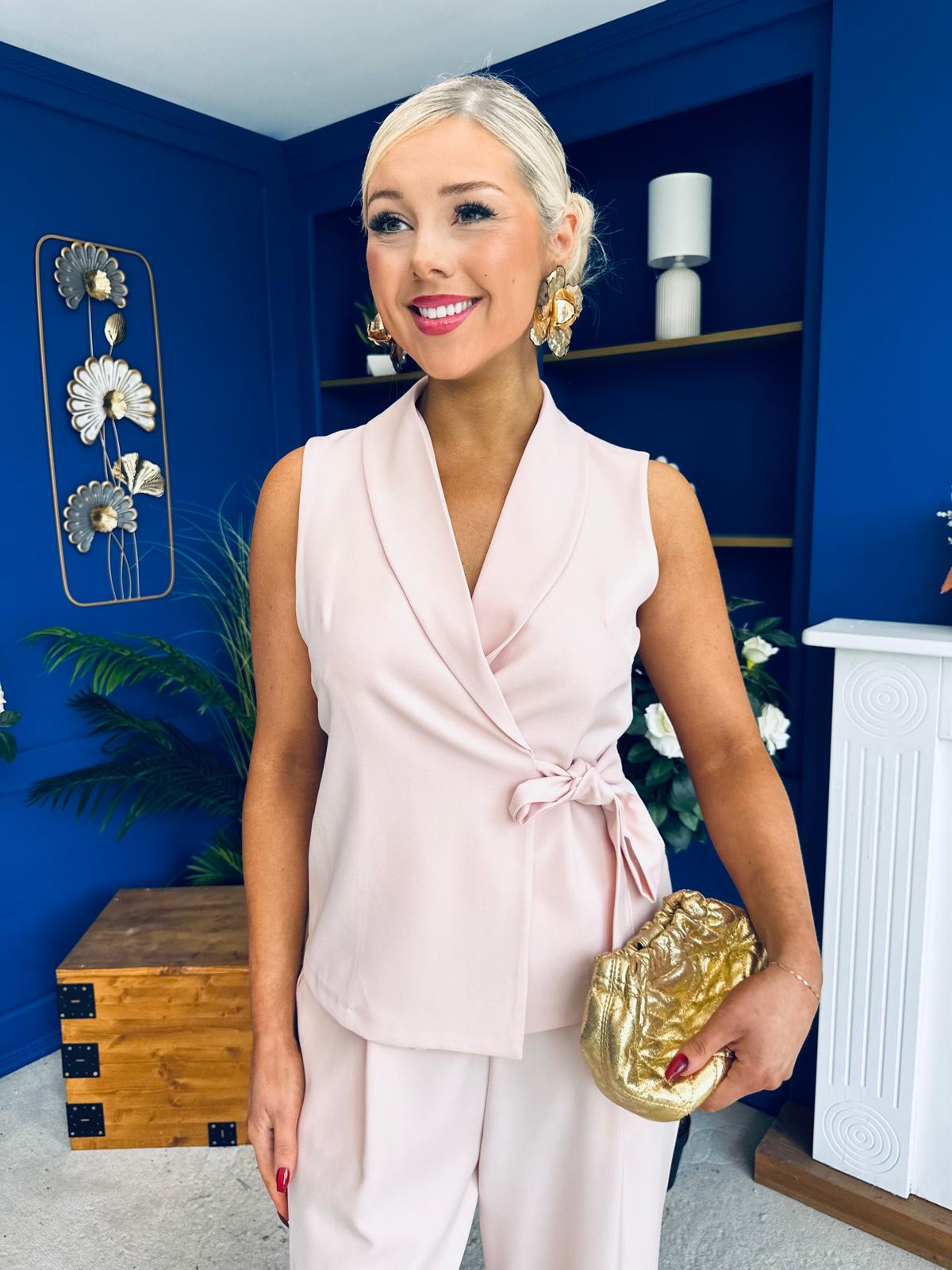 Janis Wrap Waistcoat & Trouser Set Pwr Pink Pre Order 7 Mar