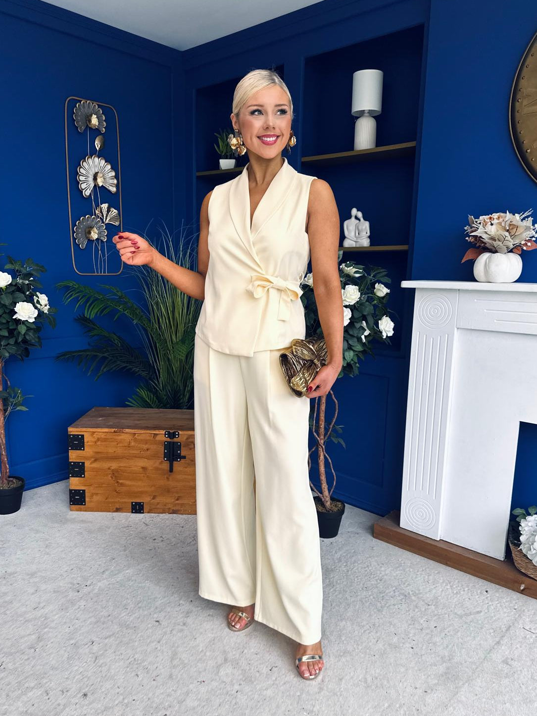 Janis Wrap Waistcoat & Trouser Set Yellow Pre Order 7 Mar