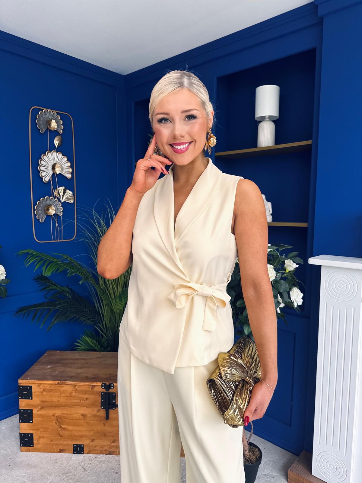 Janis Wrap Waistcoat & Trouser Set Yellow Pre Order 7 Mar