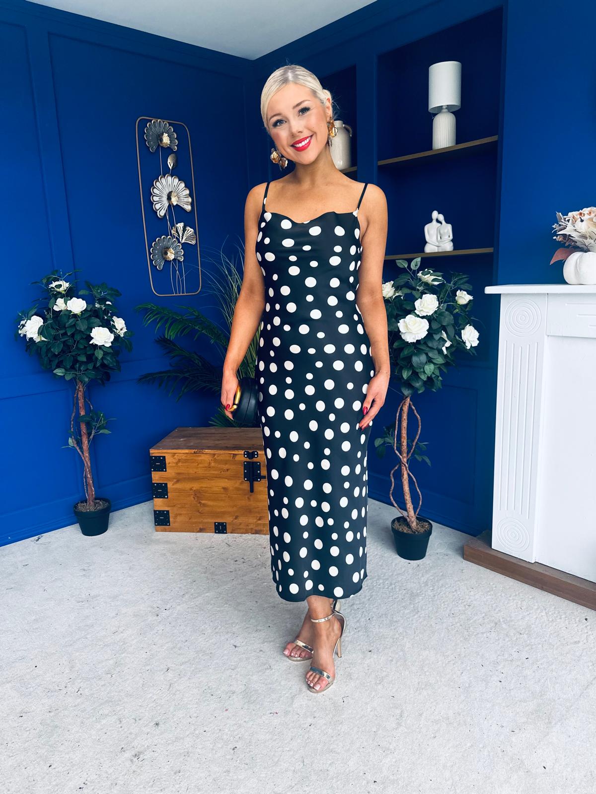 Naomi Slip Midi Dress Polka Black
