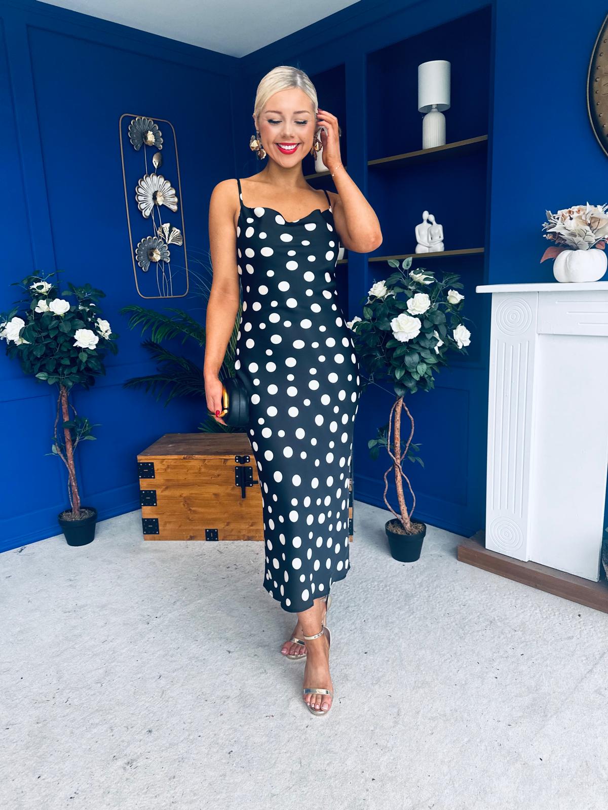 Naomi Slip Midi Dress Polka Black