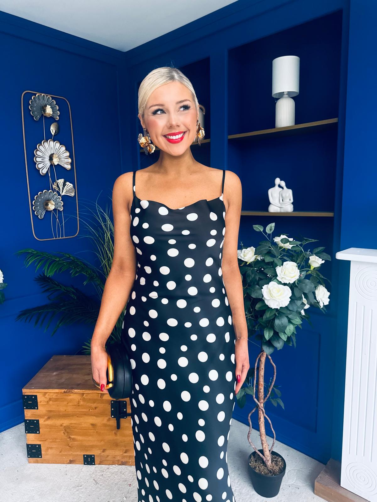 Naomi Slip Midi Dress Polka Black