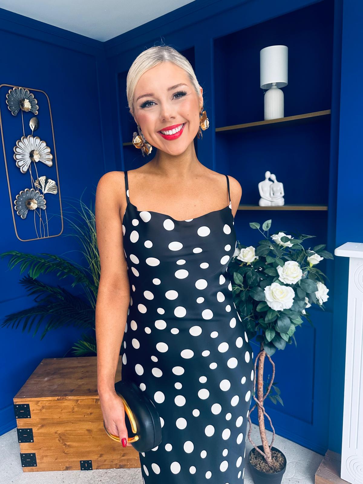 Naomi Slip Midi Dress Polka Black