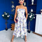 Danni Strapless Bandeau Midi Dress Floral Lilac & Cream