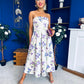 Danni Strapless Bandeau Midi Dress Floral Lilac & Cream