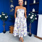Danni Strapless Bandeau Midi Dress Floral Lilac & Cream