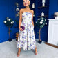 Danni Strapless Bandeau Midi Dress Floral Lilac & Cream