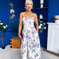 Danni Strapless Bandeau Midi Dress Floral Lilac & Cream