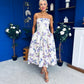 Danni Strapless Bandeau Midi Dress Floral Lilac & Cream