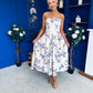 Danni Strapless Bandeau Midi Dress Floral Lilac & Cream