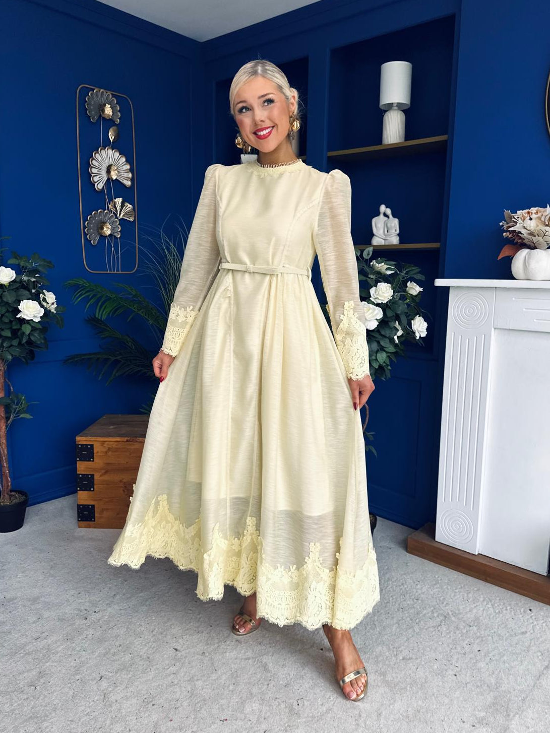 Melani Lace Detail Maxi Dress Yellow
