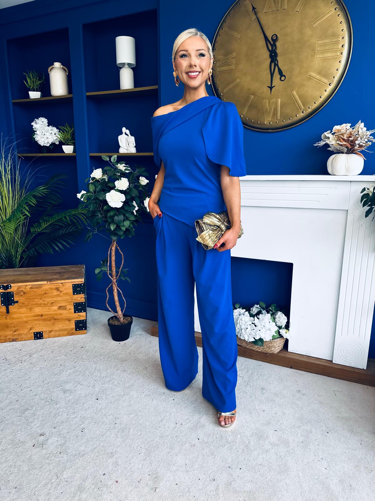 Isabella Detailed Top And Trouser Set Cobalt